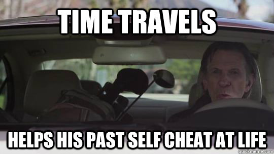 Time Travels  Helps his past self cheat at life  