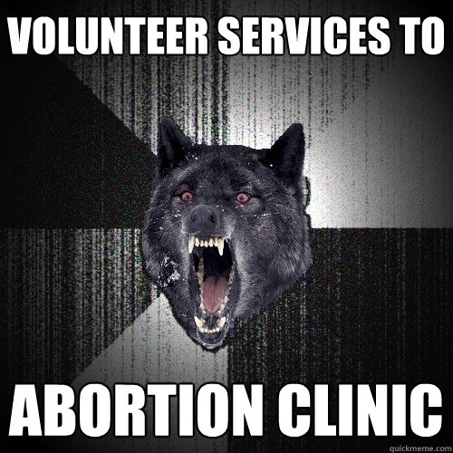 volunteer services to abortion clinic  Insanity Wolf