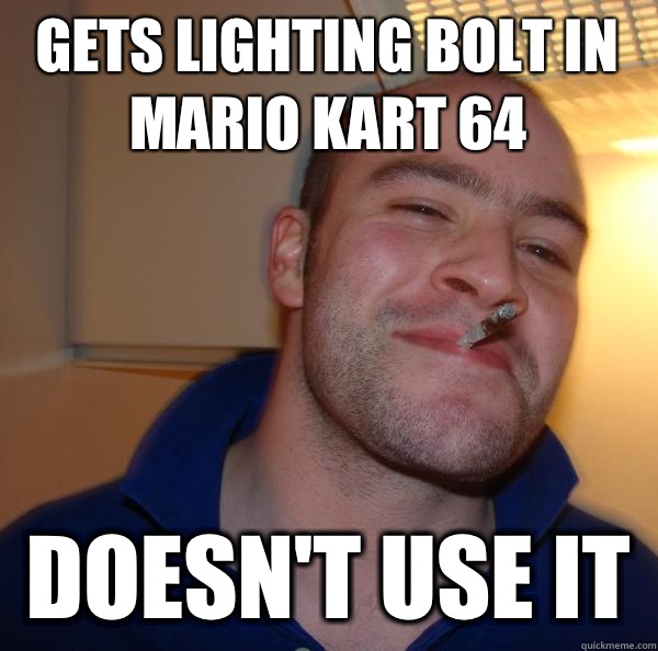 Gets lighting bolt in Mario Kart 64 Doesn't use it  - Gets lighting bolt in Mario Kart 64 Doesn't use it   Misc