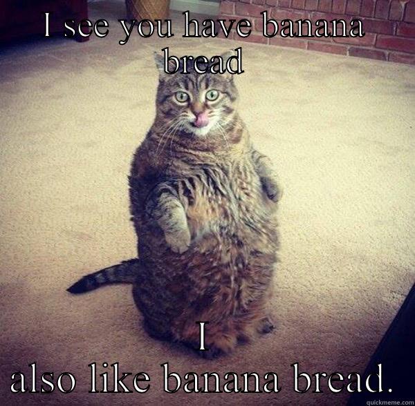 Banana cat - I SEE YOU HAVE BANANA BREAD I ALSO LIKE BANANA BREAD. Evil Plotting Raccoon
