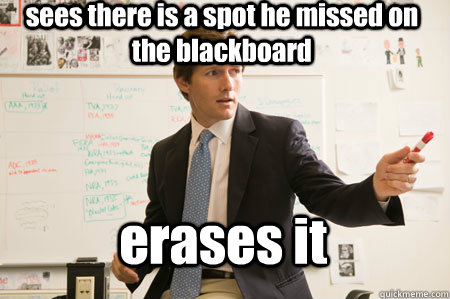 sees there is a spot he missed on the blackboard erases it  Cool Teacher