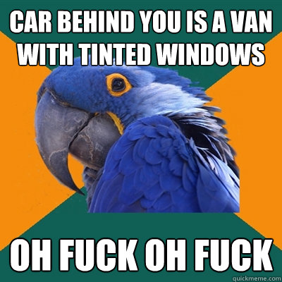 car behind you is a van with tinted windows OH FUCK OH FUCK  Paranoid Parrot