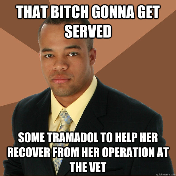 That bitch gonna get served Some tramadol to help her recover from her operation at the vet - That bitch gonna get served Some tramadol to help her recover from her operation at the vet  Successful Black Man