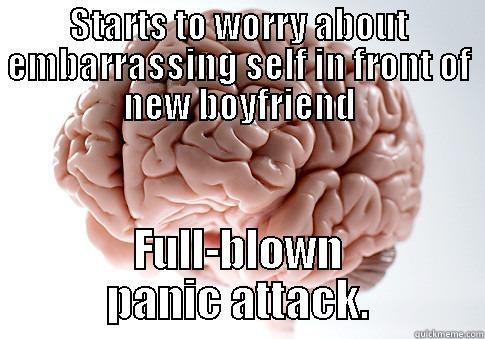 STARTS TO WORRY ABOUT EMBARRASSING SELF IN FRONT OF NEW BOYFRIEND FULL-BLOWN PANIC ATTACK. Scumbag Brain