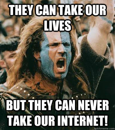 They can take our lives but they can never take our internet!  