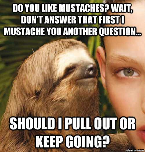 Do you like mustaches? Wait, don't answer that first i mustache you another question... should i pull out or keep going?  rape sloth
