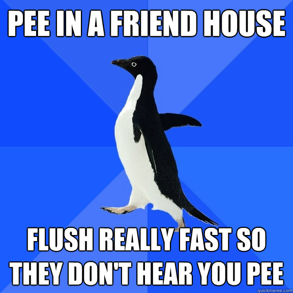 pee in a friend house fLush really fast so they don't hear you pee  Socially Awkward Penguin