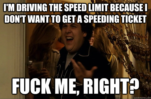 I'm driving the speed limit because i don't want to get a speeding ticket Fuck Me, Right? - I'm driving the speed limit because i don't want to get a speeding ticket Fuck Me, Right?  Fuck Me, Right