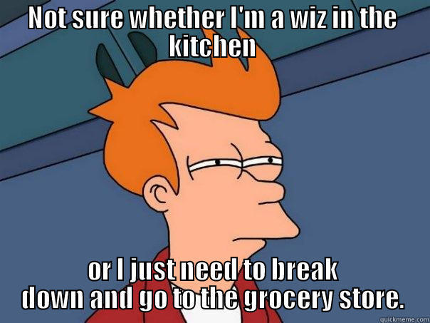 NOT SURE WHETHER I'M A WIZ IN THE KITCHEN OR I JUST NEED TO BREAK DOWN AND GO TO THE GROCERY STORE. Futurama Fry