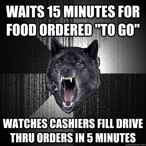 Waits 15 minutes for food ordered 