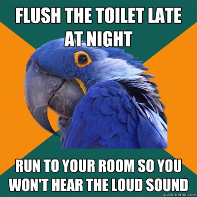 Flush the toilet late at night Run to your room so you won't hear the loud sound  Paranoid Parrot