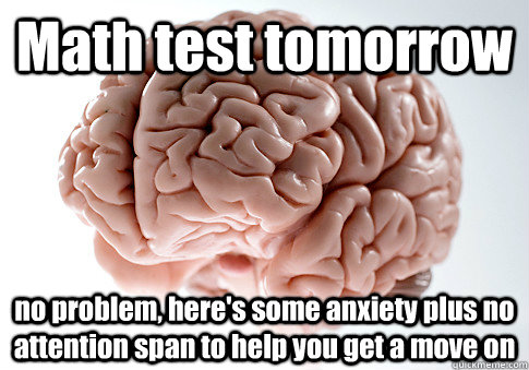 Math test tomorrow no problem, here's some anxiety plus no attention span to help you get a move on   Scumbag Brain