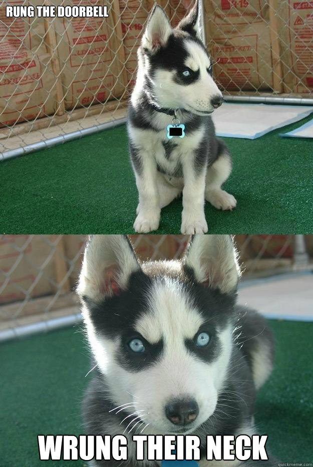 rung the doorbell
 wrung their neck  Insanity puppy