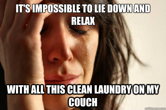 It's impossible to lie down and relax with all this clean laundry on my couch  First World Problems