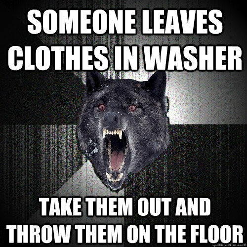 Someone leaves clothes in washer Take them out and throw them on the floor  Insanity Wolf