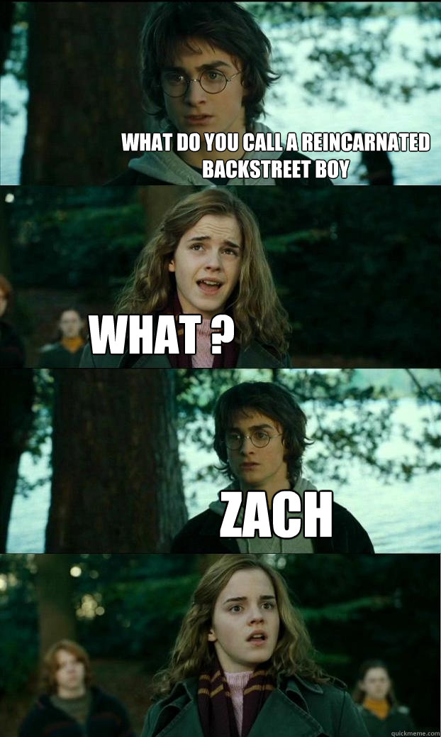 what do you call a reincarnated backstreet boy  What ? Zach  Horny Harry