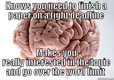 KNOWS YOU NEED TO FINISH A PAPER ON A TIGHT DEADLINE MAKES YOU REALLY INTERESTED IN THE TOPIC AND GO OVER THE WORD LIMIT  Scumbag Brain