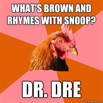 What's brown and rhymes with snoop? Dr. Dre - What's brown and rhymes with snoop? Dr. Dre  Anti-Joke Chicken