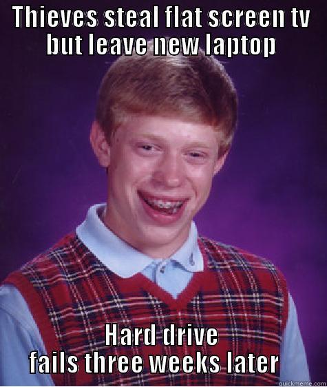 THIEVES STEAL FLAT SCREEN TV BUT LEAVE NEW LAPTOP HARD DRIVE FAILS THREE WEEKS LATER    Bad Luck Brian