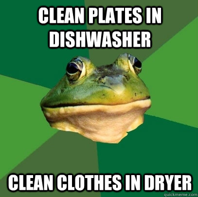 Clean plates in dishwasher Clean clothes in dryer  Foul Bachelor Frog