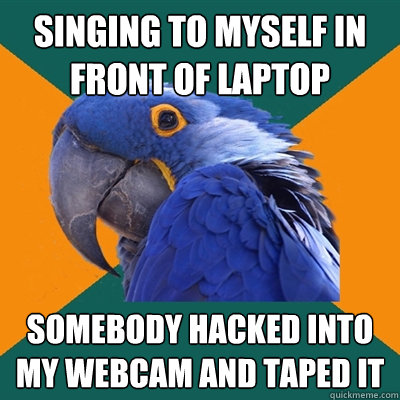 singing to myself in front of laptop somebody hacked into my webcam and taped it  Paranoid Parrot