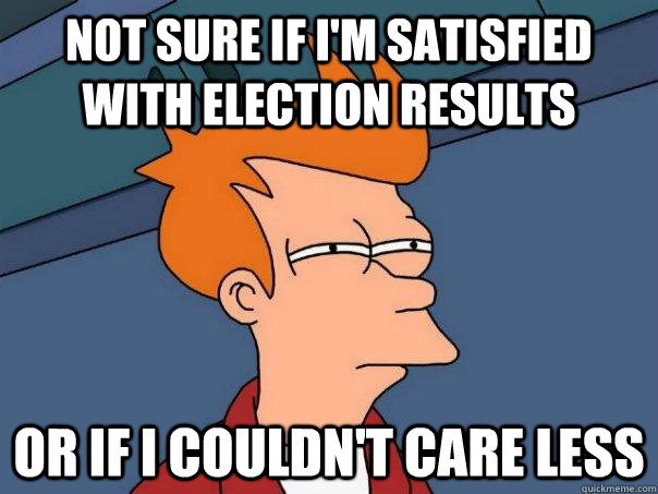 Not sure if i'm satisfied with election results Or if i couldn't care less  Futurama Fry