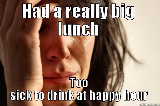 HAD A REALLY BIG LUNCH TOO SICK TO DRINK AT HAPPY HOUR First World Problems