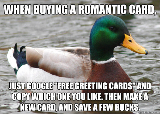 When buying a romantic card, just Google 