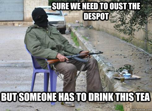 sure we need to oust the despot but someone has to drink this tea  Lazy Rebel