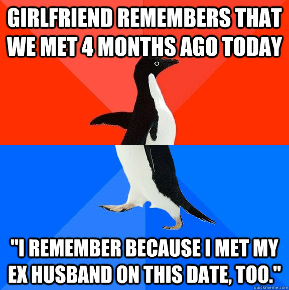 Girlfriend remembers that we met 4 months ago today 