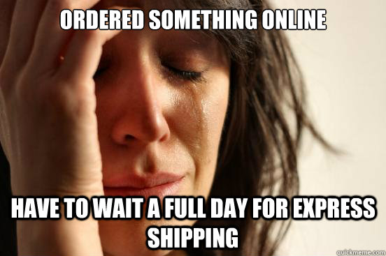 Ordered something online Have to wait a full day for express shipping  First World Problems