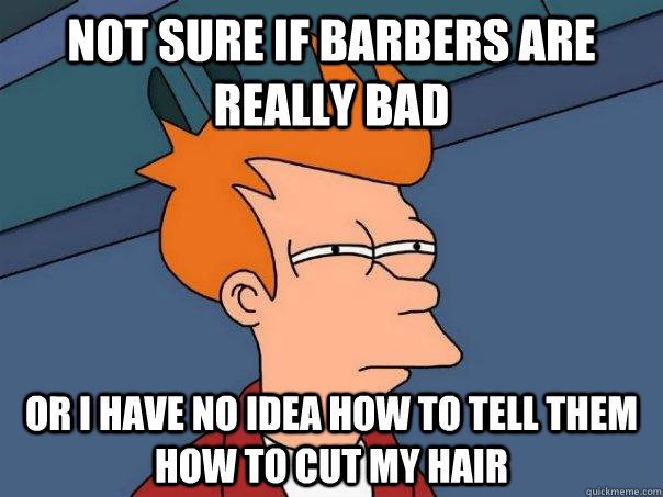Not sure if barbers are really bad Or i have no idea how to tell them how to cut my hair  Futurama Fry