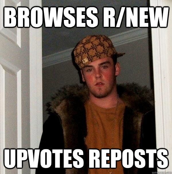 Browses r/new Upvotes reposts  Scumbag Steve