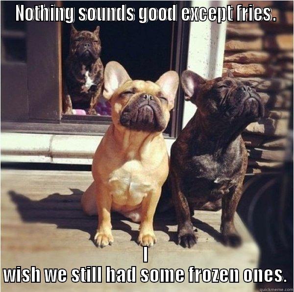 NOTHING SOUNDS GOOD EXCEPT FRIES. I WISH WE STILL HAD SOME FROZEN ONES. Misc