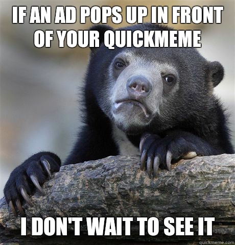 If an ad pops up in front of your quickmeme I don't wait to see it  Confession Bear