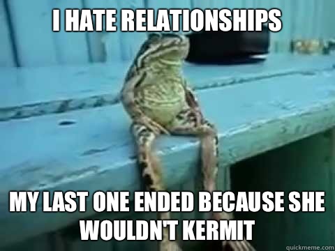I hate relationships My last one ended because she wouldn't Kermit  