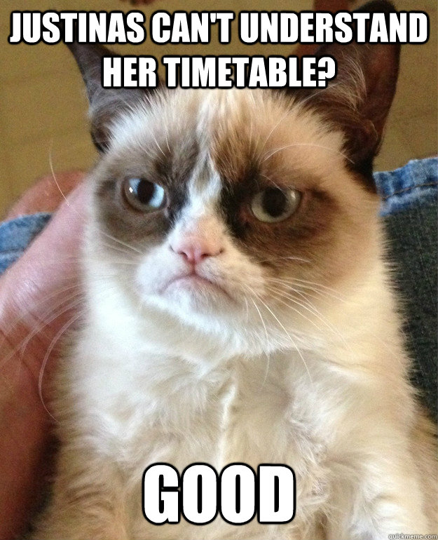 Justinas can't understand her timetable? Good  Grumpy Cat