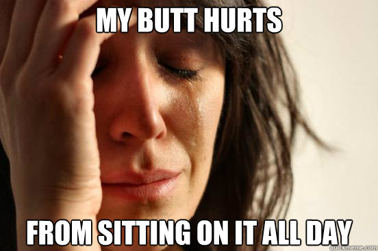 My butt hurts from sitting on it all day  First World Problems