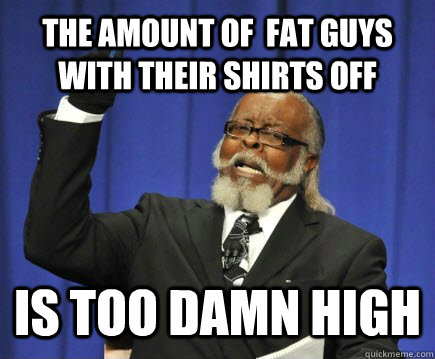 The amount of  fat guys  with their shirts off is too damn high  Too Damn High