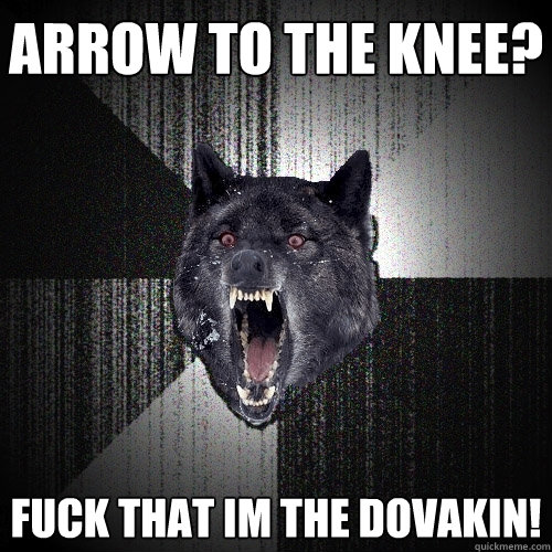Arrow to the knee?
 FUCK THAT IM THE DOVAKIN!  Insanity Wolf