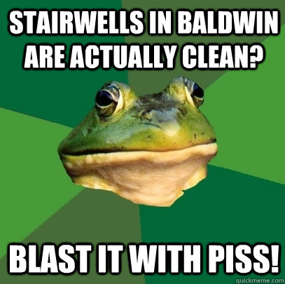 Stairwells in Baldwin are actually clean? Blast it with Piss!  Foul Bachelor Frog