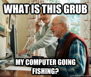 what is this grub my computer going fishing? - what is this grub my computer going fishing?  Old people vs. Technology