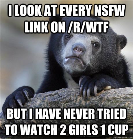 I look at every nsfw link on /r/WTF but I have never tried to watch 2 Girls 1 Cup  Confession Bear