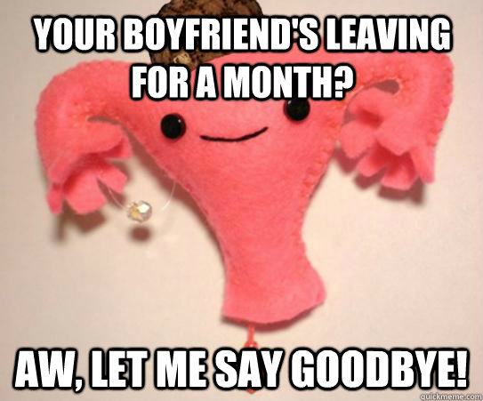 Your boyfriend's leaving for a month? Aw, let me say goodbye!  