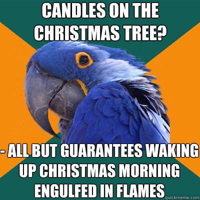 candles on the christmas tree? - all but guarantees waking up christmas morning
engulfed in flames  Paranoid Parrot