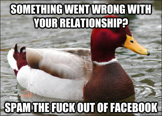 something went wrong with your relationship? spam the fuck out of facebook  Malicious Advice Mallard