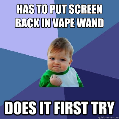 HAS TO PUT SCREEN BACK IN VAPE WAND DOES IT FIRST TRY  Success Kid