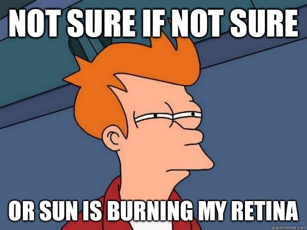 Not sure if not sure Or sun is burning my retina  Futurama Fry