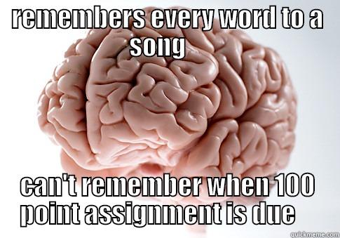 forgetful brain - REMEMBERS EVERY WORD TO A SONG     CAN'T REMEMBER WHEN 100 POINT ASSIGNMENT IS DUE     Scumbag Brain