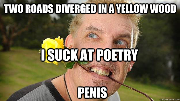 Two roads diverged in a yellow wood I suck at poetry Penis  Poet Stalker